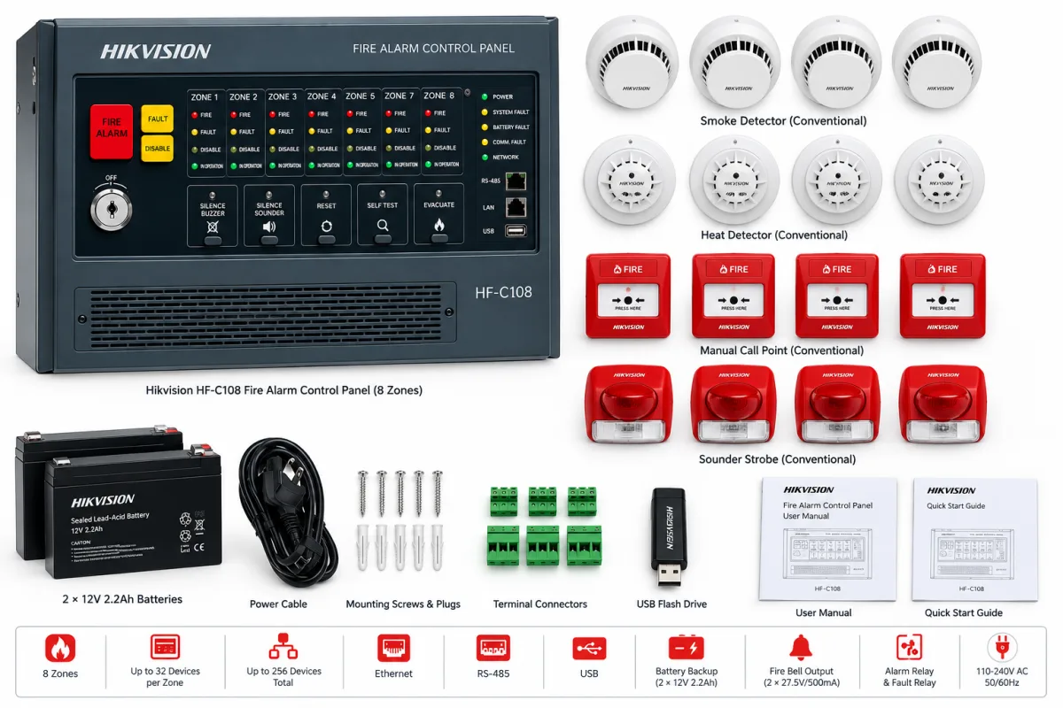 لوحة تحكم إنذار حريق تقليدية 8 مناطق HIKVISION HF-C108